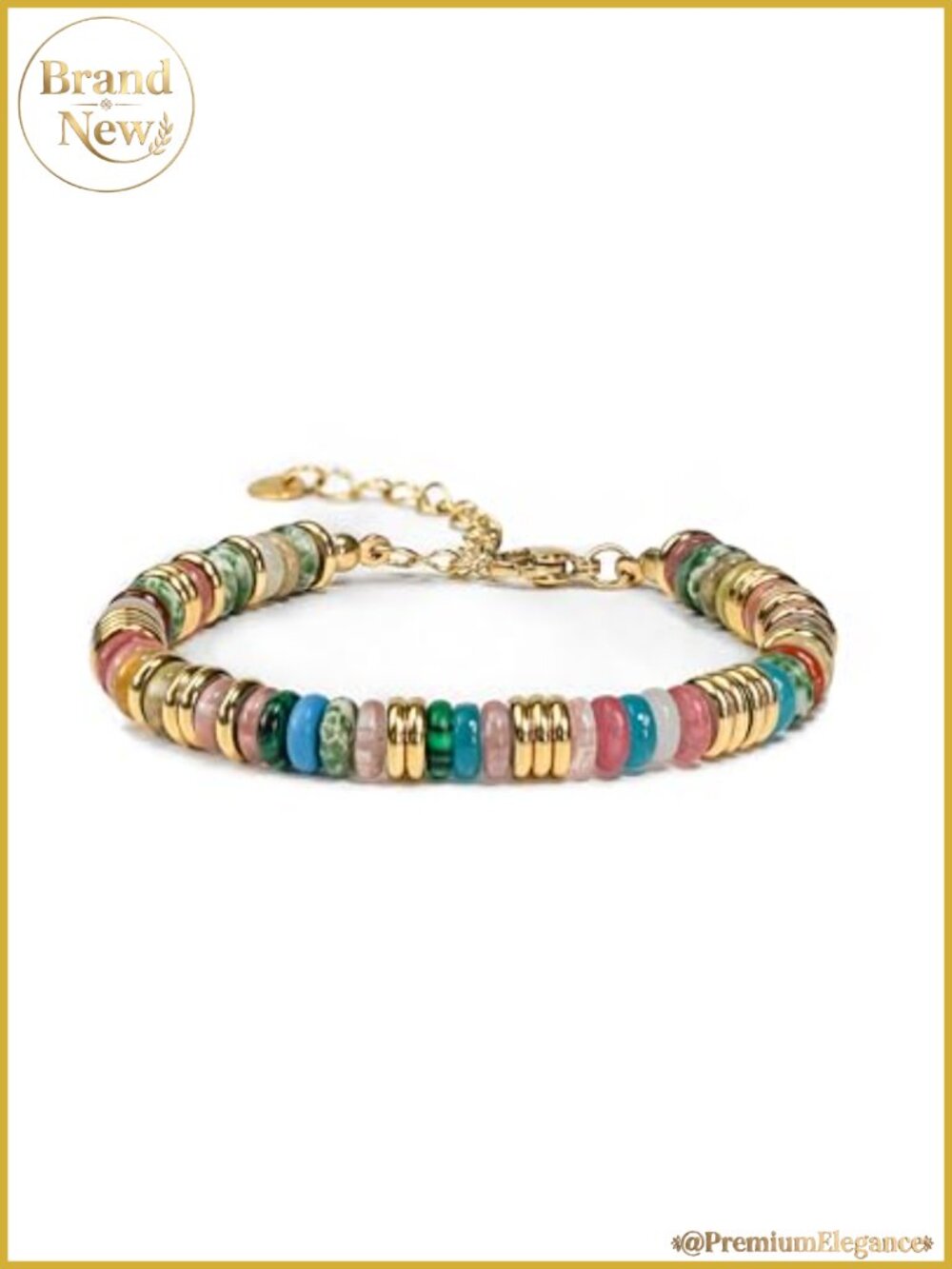 18K Gold Plated Bangle Bracelet Set with Natural Stone Beads for Women